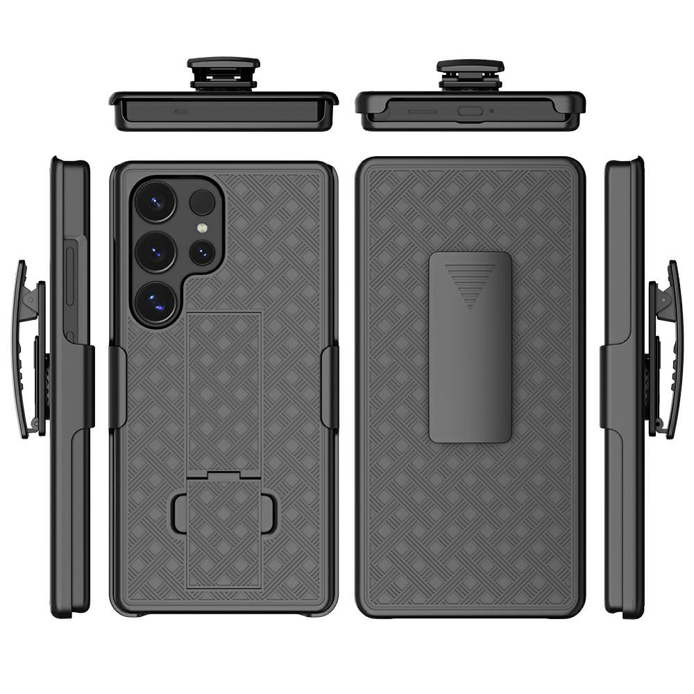 Pro pouzdro Samsung Galaxy S25 Ultra PC+TPU Posuvný kryt obrazovky Stojánek Kryt telefonu s klipem