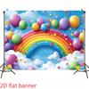 2D Flat Surface 1 Piece - a Bright Rainbow Arch Balloons and Cloud Background Fabric. Suitable for Birthday Parties.