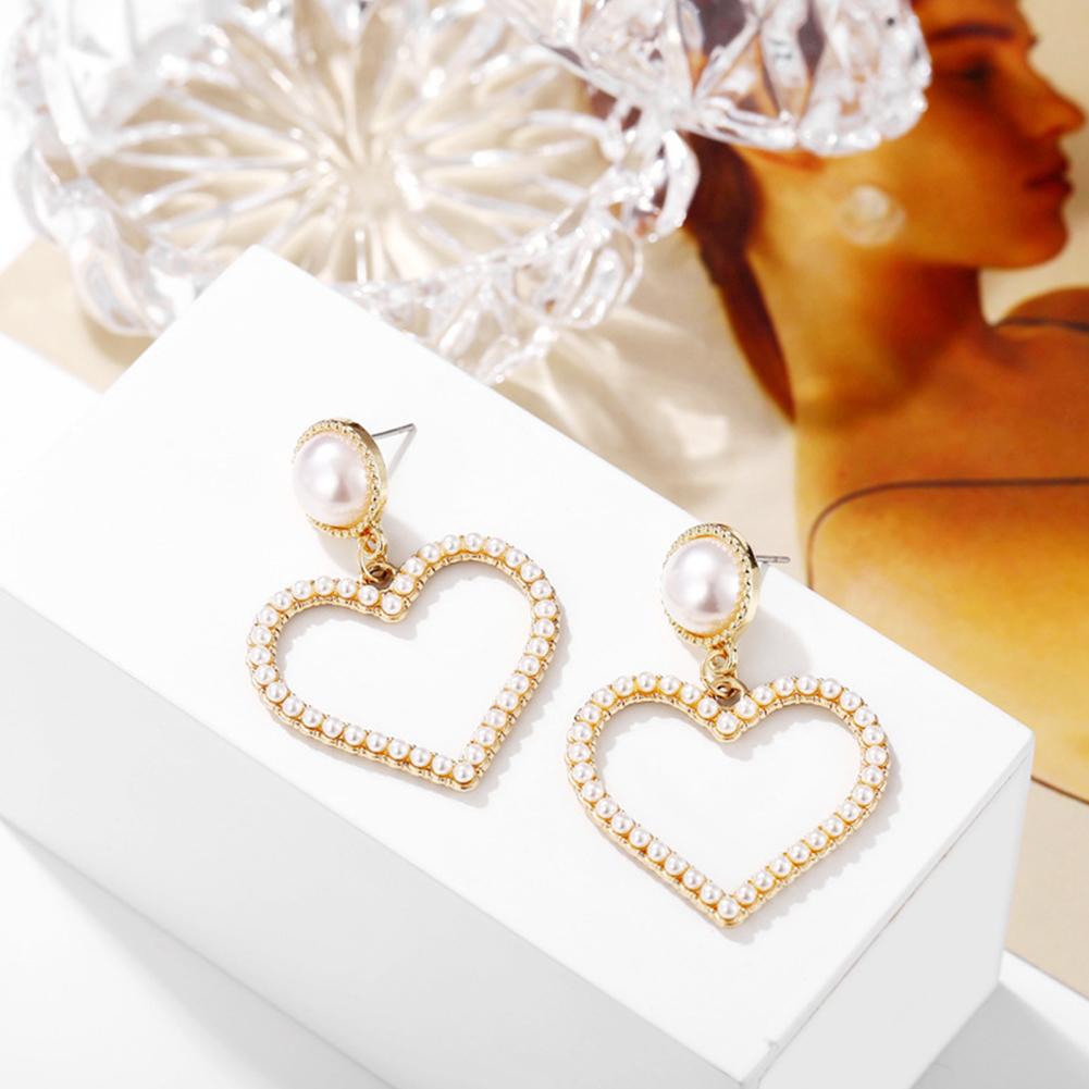1 Pair Fashion Women Jewelry Handmade Pearls Heart-shaped Earrings