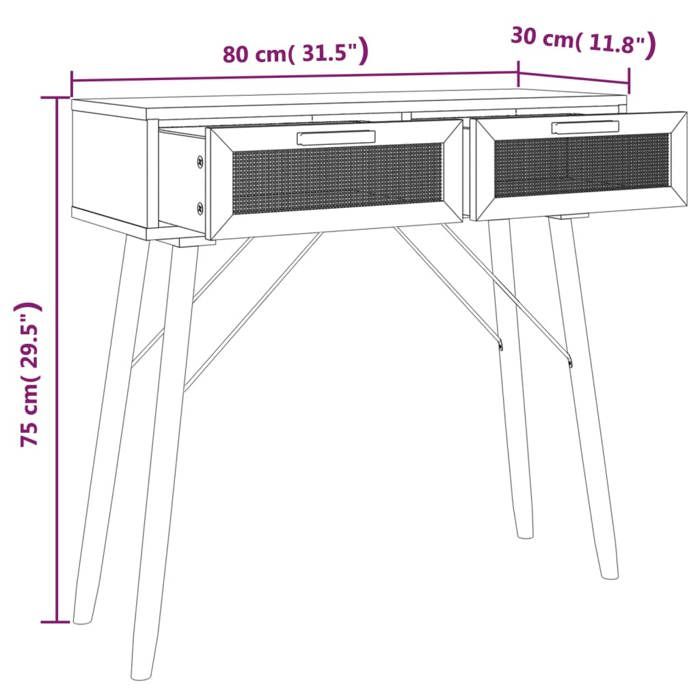 VidaXL Table console Noir 80x30x75 cm Bois massif pin /rotin naturel 345625