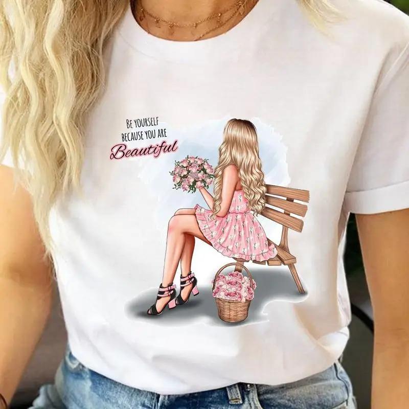 Beauty Flower Graphic Streetwear Fashion Girls TShirts Harajuku Y2K Clothes Short Sleeve Summer Tee Casual FeUnisex ONeck Tops