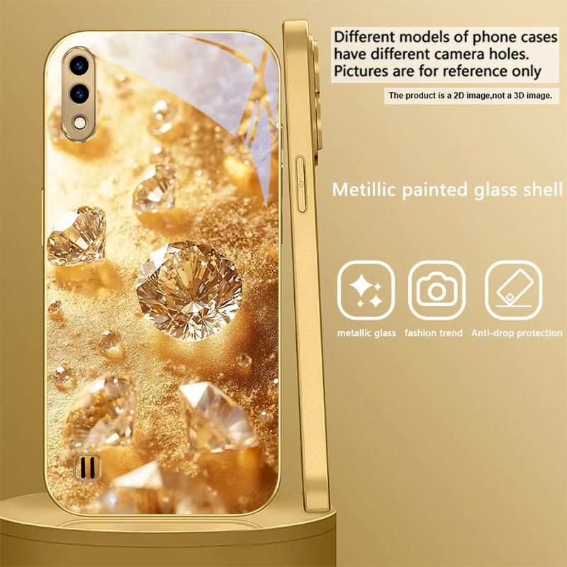 Brilliant Gold Diamonds For Samsung A 01 52S A04 A05S A10 A12 A13 22 23 24 36 42 M02 Note 10 20Ultra 8 9 Golden Glass Phone Case