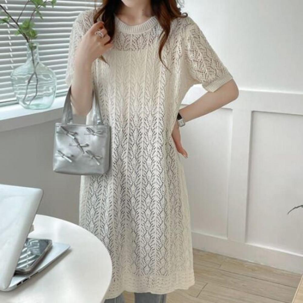 Navava Women Knitted Weave Short Sleeve Long Cardigan Nc381