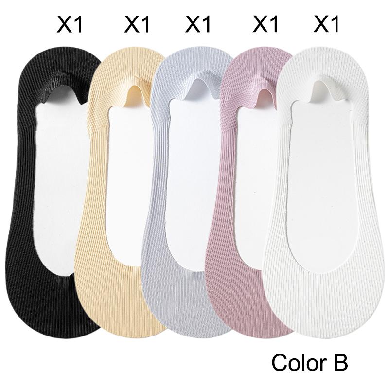 5 Pairs Women's Socks Summer New Ice Silk Breathable Slippers Socks Invisible Solid Color Seamless Non-slip Socks Ladies Comfort