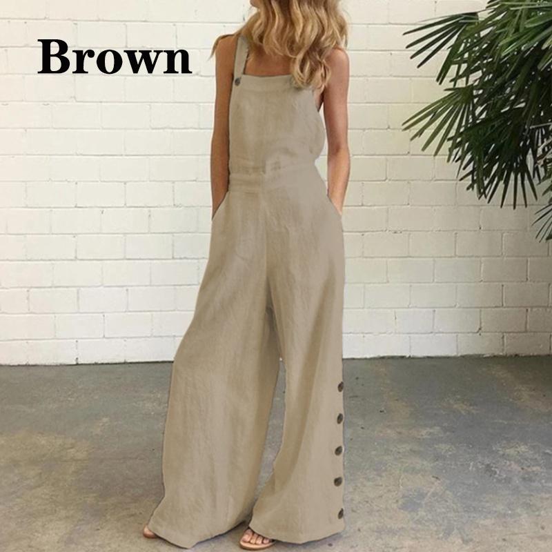 Yeni Kadın Kare Yaka Kolsuz Saf Pamuk Geniş Bacak Tulumlar