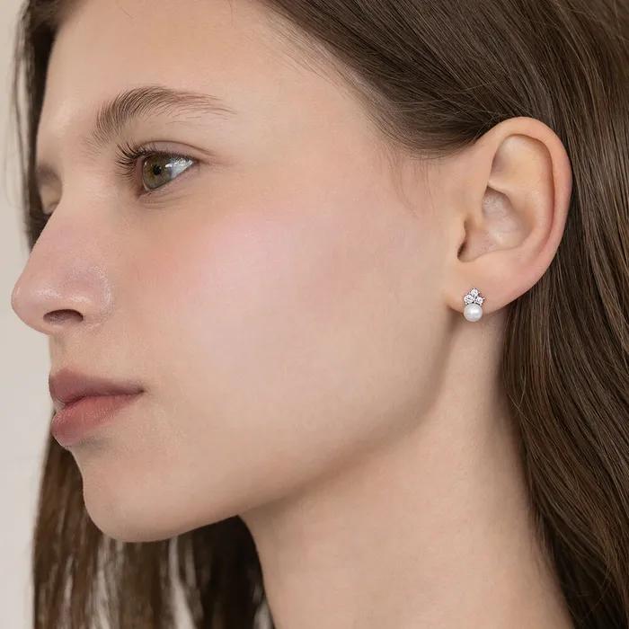 (Silver 925) Triple Cubic Pearl Drop Earrings EC3304