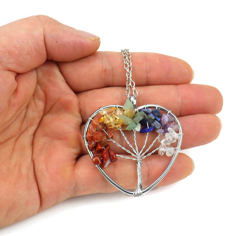 Natural Gravel Crystal Tree Of Life Heart-Shaped Colorful Natural Stone Fortune Tree Love Necklace N38
