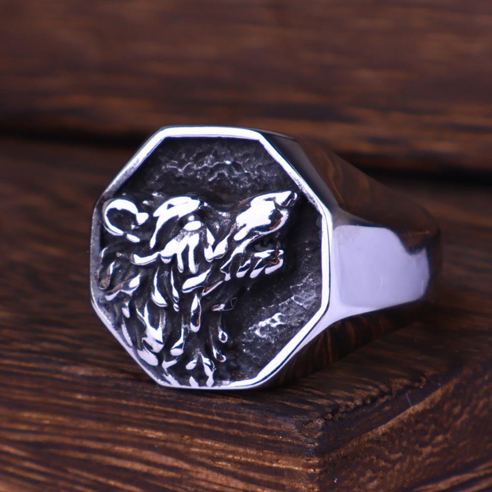 Vintage Wikinger Vegvisir Kompass Ringe für Herren Edelstahl Nordisch Odin Rabe Amulett Runenring Biker Schmuck