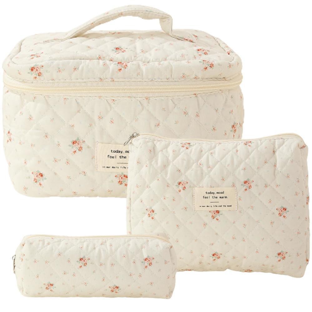 Three-Piece Floral Large-Capacity Makeup and Travel Bag Set