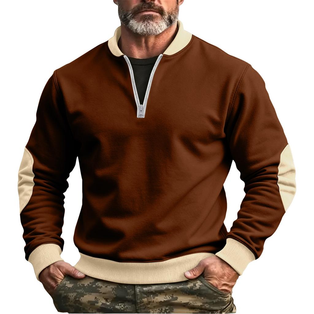 Men's Solid Color Half-Zip Sweatshirt Men's Sports Large Size Casual Sweatshirt