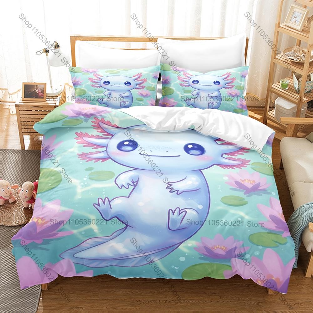 Adorable Axolotl Pattern 3 Piece Bedding Set Soft Washable Duvet Cover for Kids Dorm Room Bedroom Home Textile New bed set