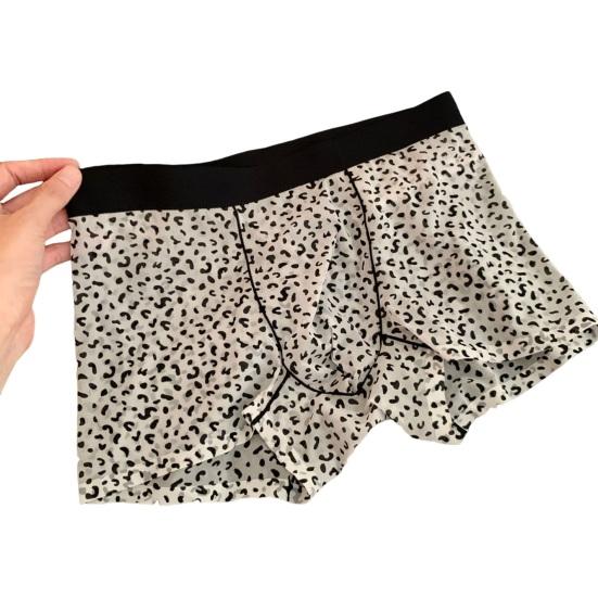 Boxer Underwear Elastic Mid-rise U-Convex Shorts Briefs Leopard Thin Perspective Print Sleeping Underwear Daily Wear