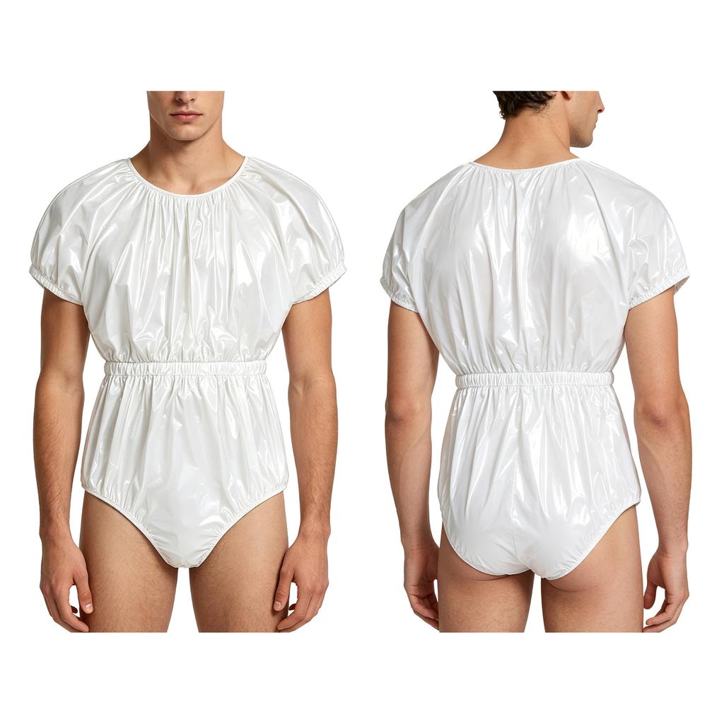 Adaptive Swimwear for Men M-3XL Waterproof Bodysuit Button Crotch Short Sleeve Elastic Waistband Leakproof Jumpsuit for Special Needs