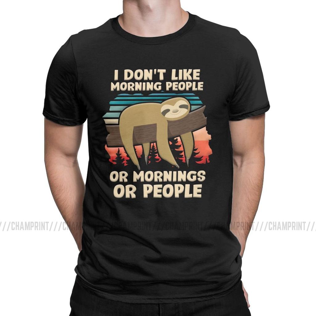 Vintage Funny Sloth I Hate Morning People T-Shirt for Men Crew Neck 100% Cotton T Shirt Short Sleeve Tees 4XL 5XL Clothing