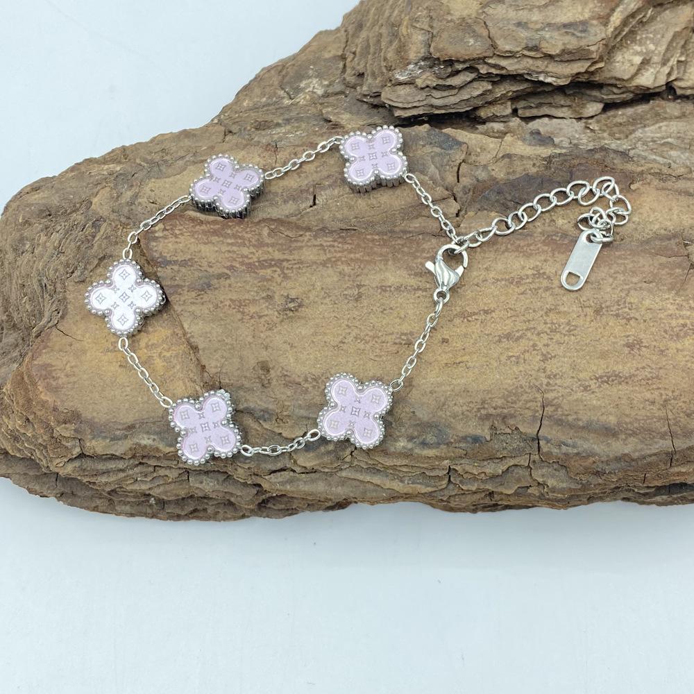 13MM Titanium Steel Bracelet Double-sided Shell Star Pattern Shell Lucky Fashion Ladies Four-leaf Clover Bracelet