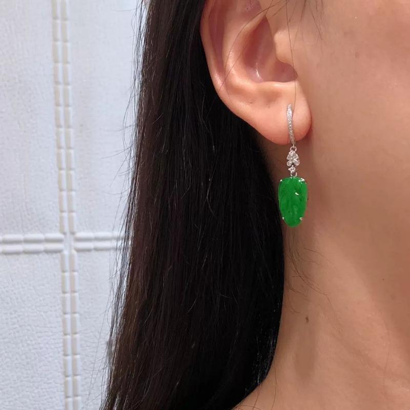 Classic Design Vintage Green Leaf Earrings For Women   Inlaid Natural Chalcedony Drop Earings Wedding Jewelry Gift