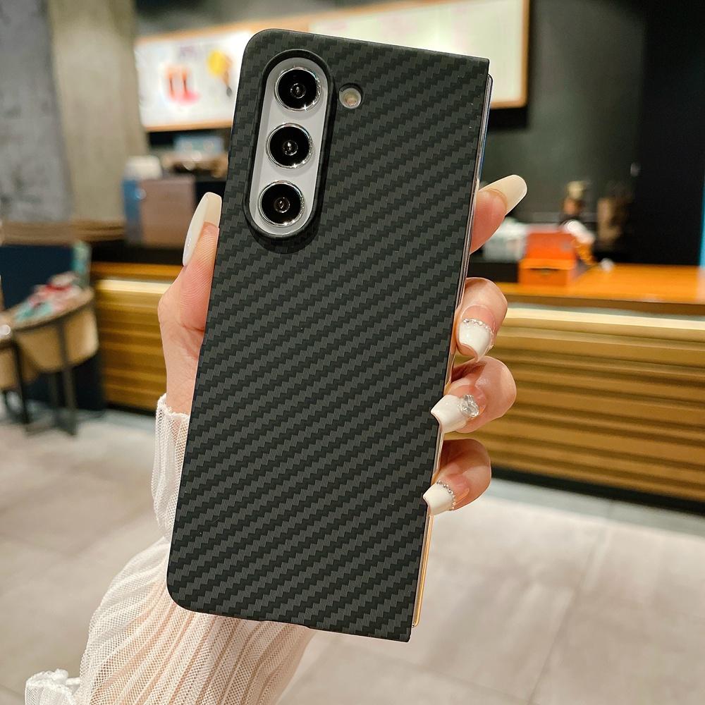 Husă Subțire cu Model din Fibră de Carbon pentru Telefon Samsung Galaxy Z Fold 7 6 5 4 3 Capac Dur din PC