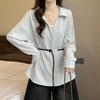 Korean-style V-neck Long-sleeve Shirt for Women, 2026 Spring and Autumn New Model, Versatile for Commuting, Faux Two-piece Top
