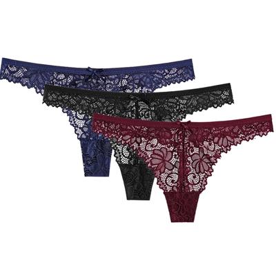3Pcs/lot Women's Panties Underwear Briefs Sexy G-String Thong Lace Transparent Ladies Silk Lingerie
