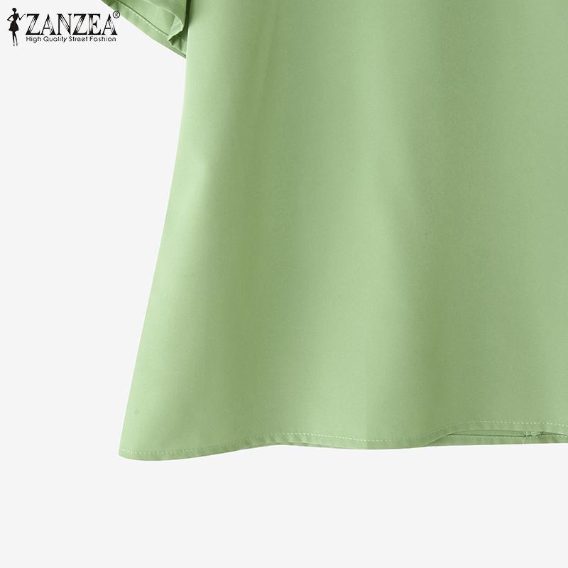 ZANZEA Women Casual Round Neck Summer Short Sleeve Blouse