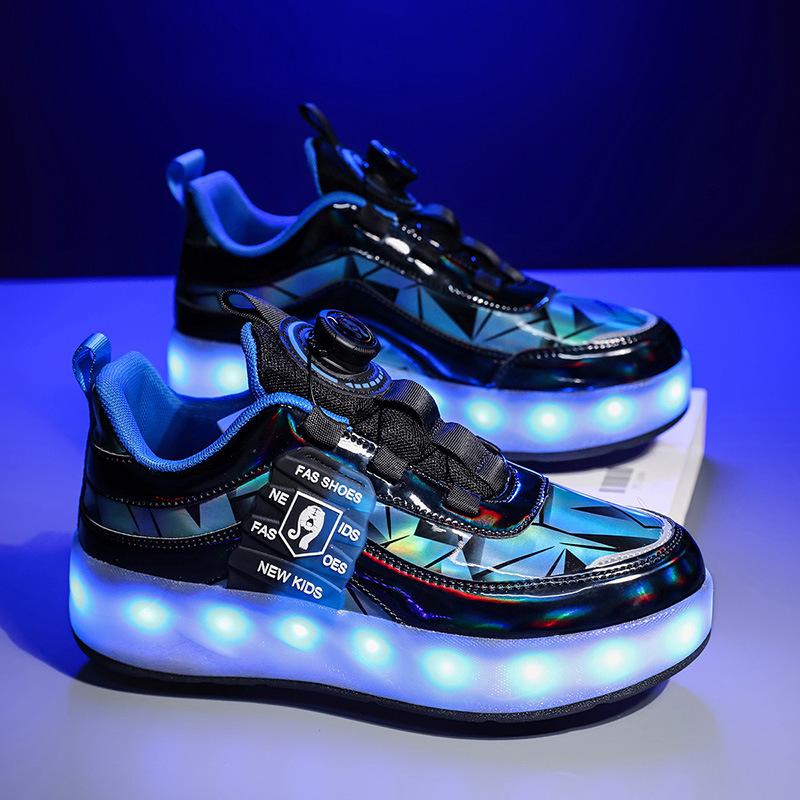 Children's runaway shoes Four-wheel LED light luminous shoes Shrinkable runaway shoes Sports student pulley shoes yo