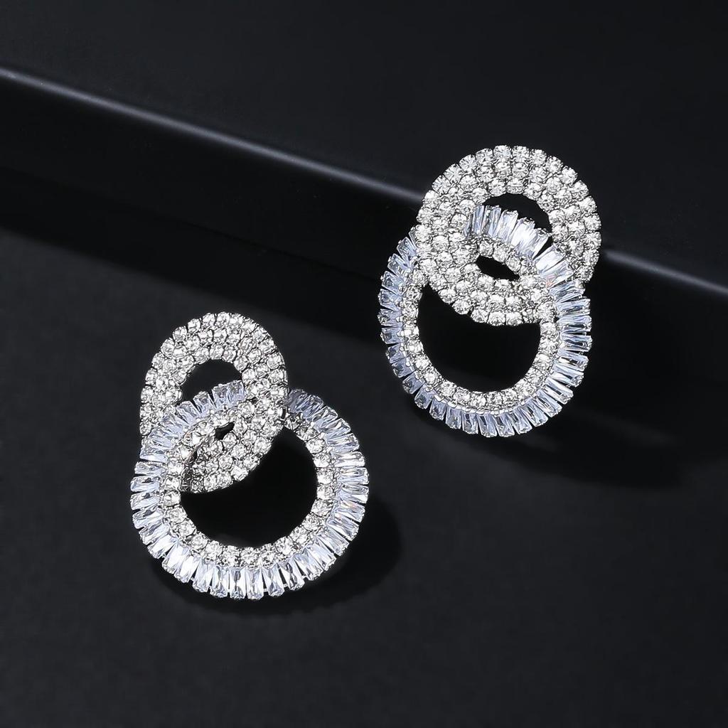 Kolczyki ślubne wielowarstwowe okrągłe z cyrkoniami inkrustowanymi miedzią 2023