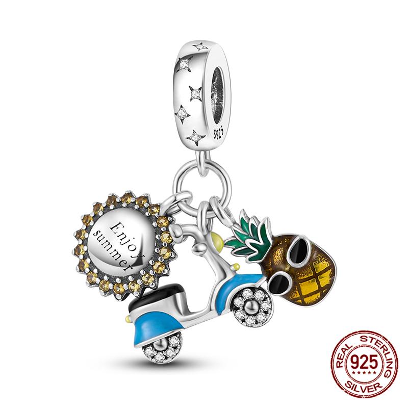 100% Genuine 925 Sterling Silver Ocean Collection Seashell Turtle and Heels Charm Beaded for Original  Bracelet Bracelet