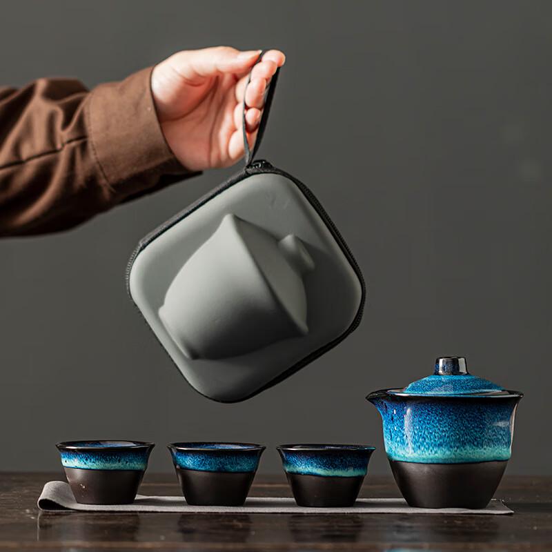 JUN XVII YU Tenmoku Glaze Travel Tea Set Simple Pack