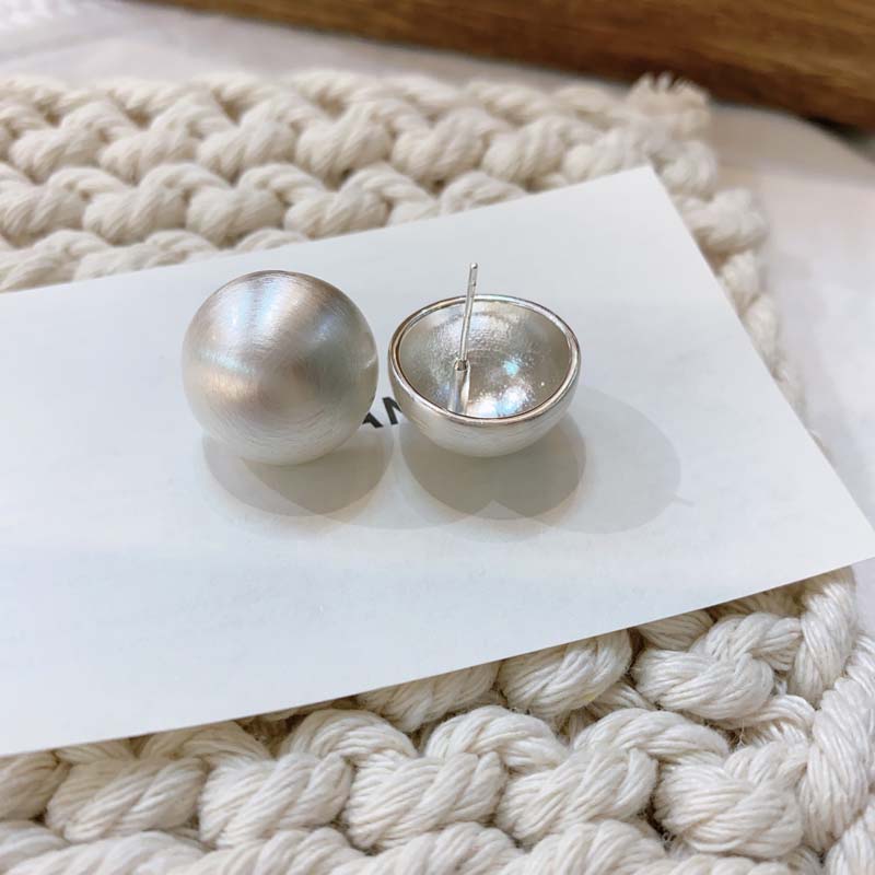 Modische Metall Gebürstet Mattierte Halbkreis Ohrstecker für Damen Vintage Goldfarben Runde Kugel Temperament Ohrringe Zirkonia Geschenk