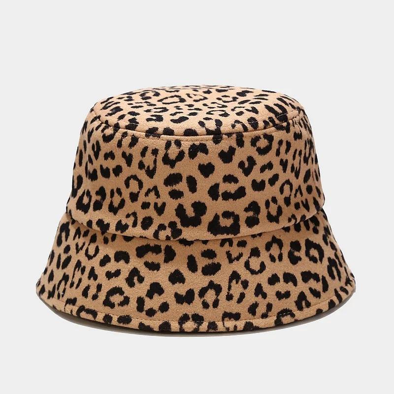 New Women Woolen Bucket Caps Trendy Cow Pattern Outdoor Travel Sun Hat Protection Fisherman Cap Fashion Shading Panama Hats