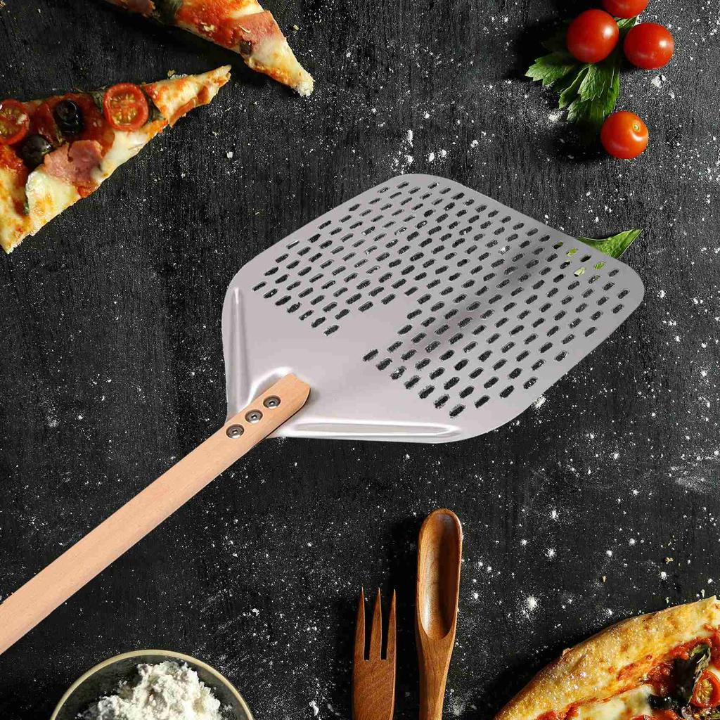 M-Modern-Perforierte Pizzaschaufel, Professionelle anodisierte Aluminium-Pizzaschaufeln, Rechteckige Pizza-Wende-Spatel mit abnehmbarem