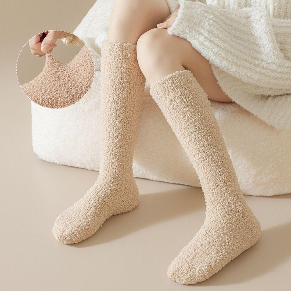 3Pairs Simple Floor Plush Socks Winter Knee High Stockings Winter Thicken Stockings For Female Men