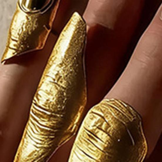 1/5Pcs No Manicure Open Ring Texture Lightweight Nail Irregular Metallic Skin Art Ring Adjustable Finger Accessory