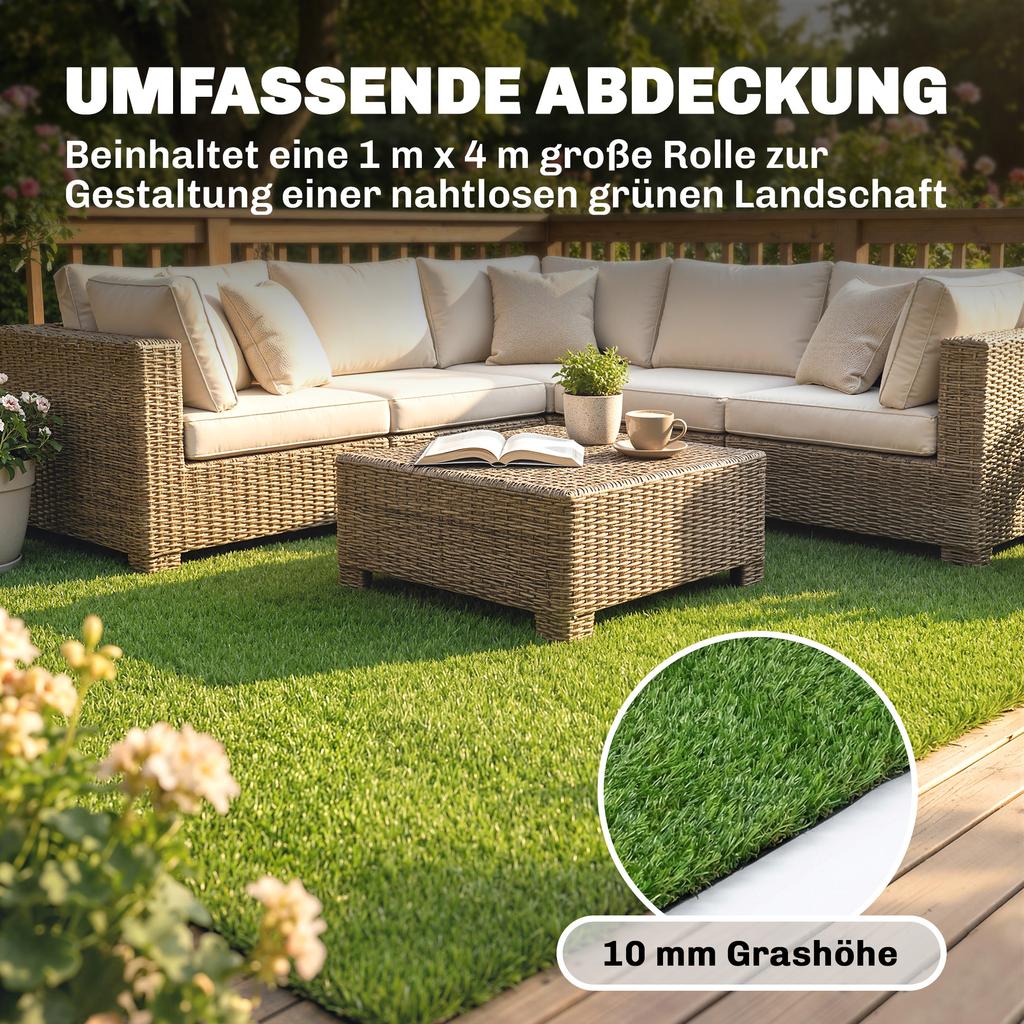 Artificial Grass 100x400cm Self Draining Outdoor Carpet With 10mm Height Green