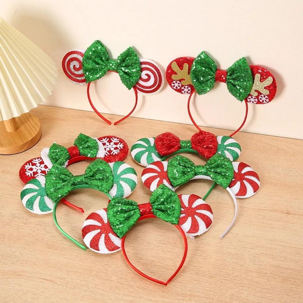 Cute Sequin Christmas Headband Soft Bow DIY Mouse Ears Headband Xmas Tree Hairband New Year