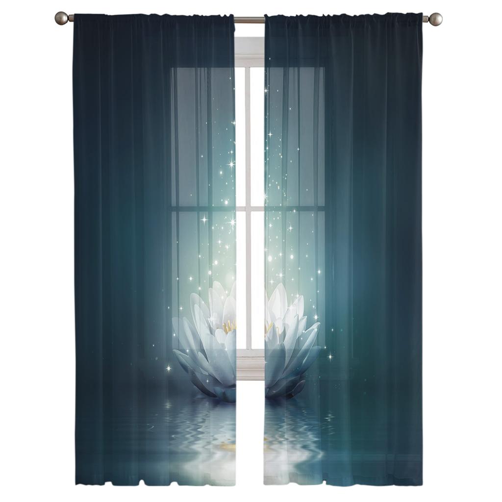 Magischer Lotus auf der Wasseroberfläche, Vorhang für Wohnzimmer, transparente Tüllvorhänge, Fenstervorhänge für das Schlafzimmer, Zubehör, Dekor