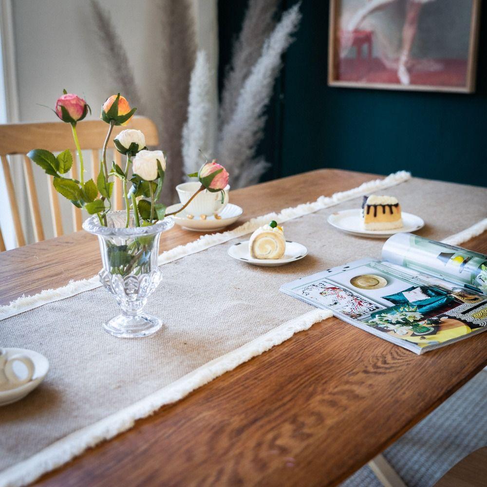 Z frędzlami bieżnik jutowy naturalne materiały obrus bieżnik nakrycie stołu dekoracja stołu