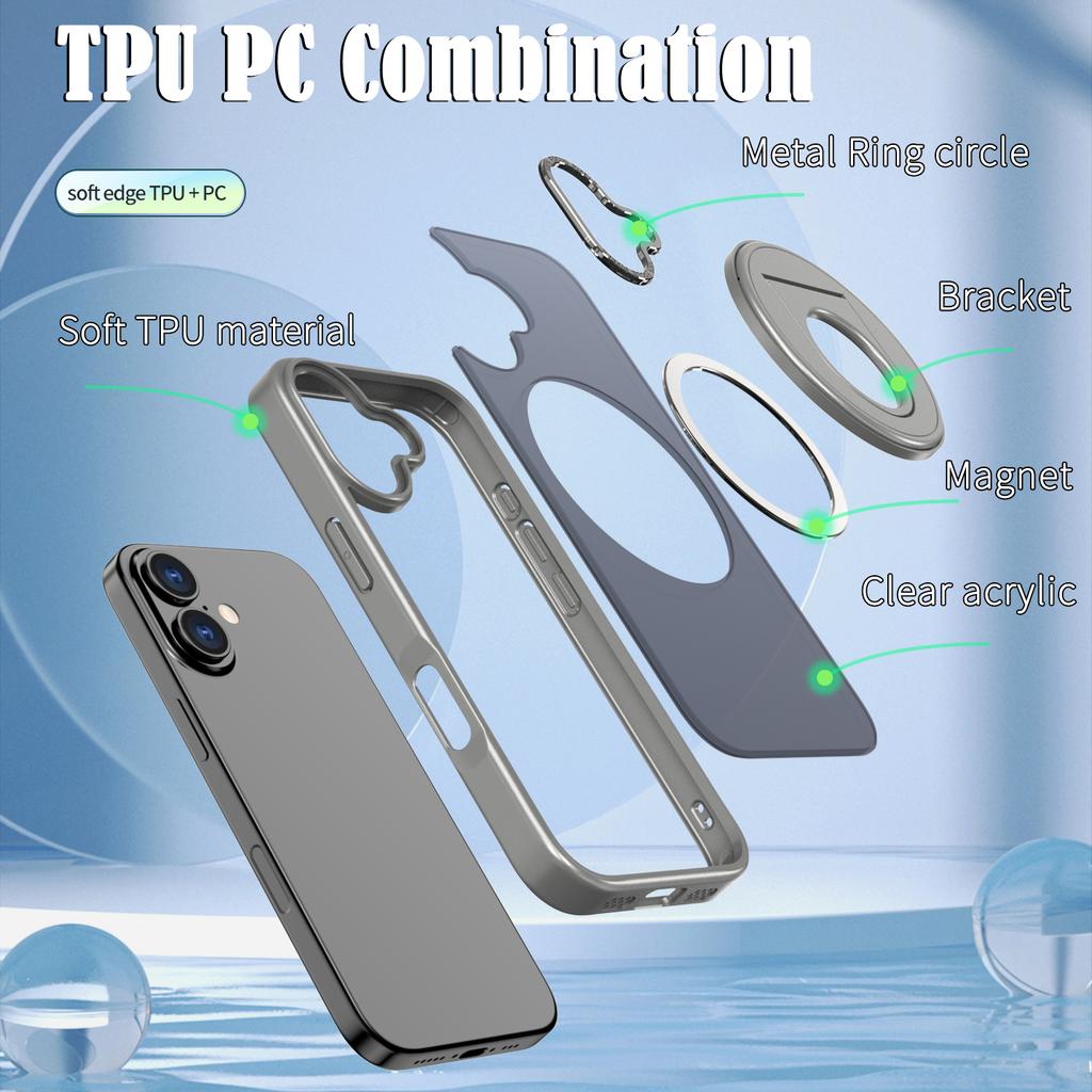 For iPhone 17 Clear Back Case Rotating Kickstand TPU+PC Phone Cover Compatible with MagSafe