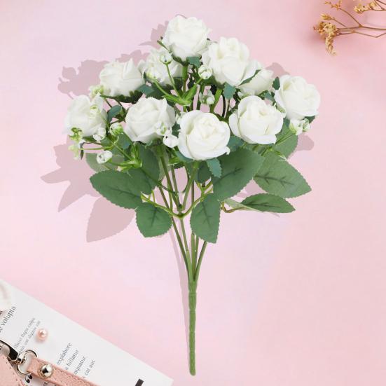 Kytice z umělých růží se zelenými listy stonku Realistické opakovaně použitelné umělé květinové rostliny Domácí dekorace Svatební párty Foto rekvizity