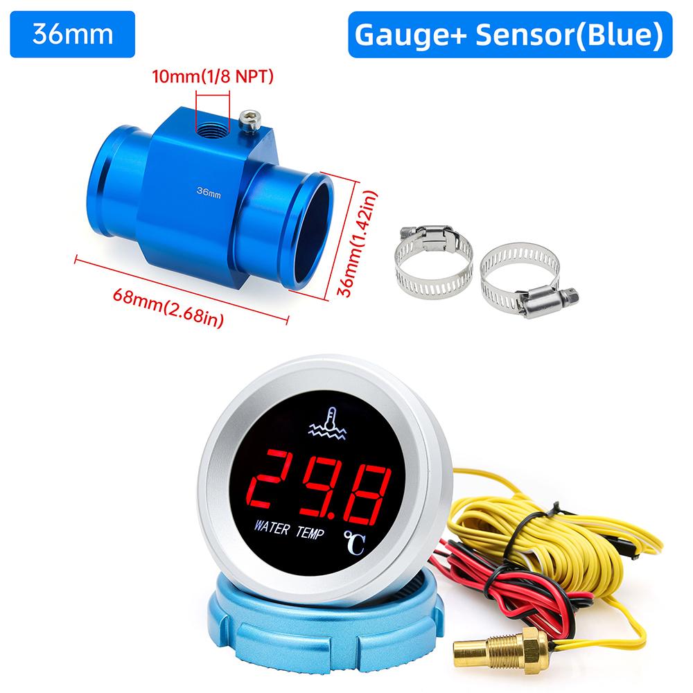 Car Water Temperature Gauge With 10mm Temp Sensor Car Digital LCD Temp Display For Car Truck Boat With 26~40mm Adapter (Option)