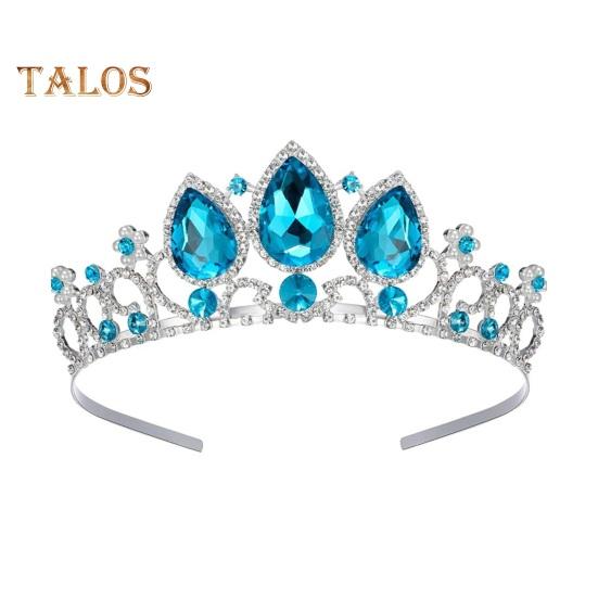 

Обруч для волос, блестящий, инкрустированный искусственными кристаллами, декорированный, детский, корона, для дня рождения, сплав, повязка на голову, аксессуары для волос синий