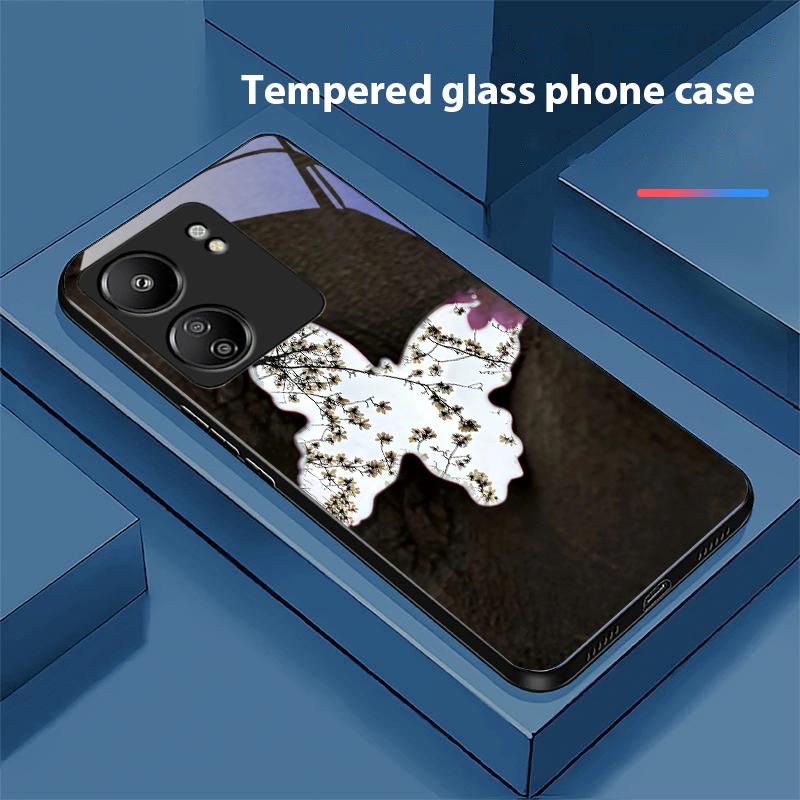 

Градиентная бабочка для Xiaomi Redmi 13C Note13 12 Pro Plus 5G Note 9 13T Pro POCO X6 F5 F6 Черный Чехол для телефона из закаленного стекла For Redmi 9A