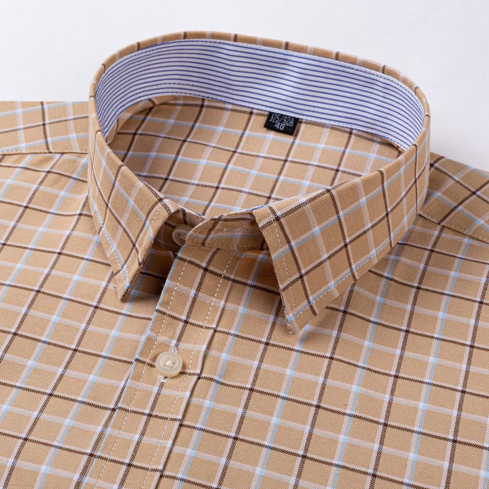 Pánská jarní letní košile s krátkým rukávem ze 100% bavlny Oxford s kapsou, kostkovaná, ležérní, lehká, prodyšná, odolná, ginghamové košile