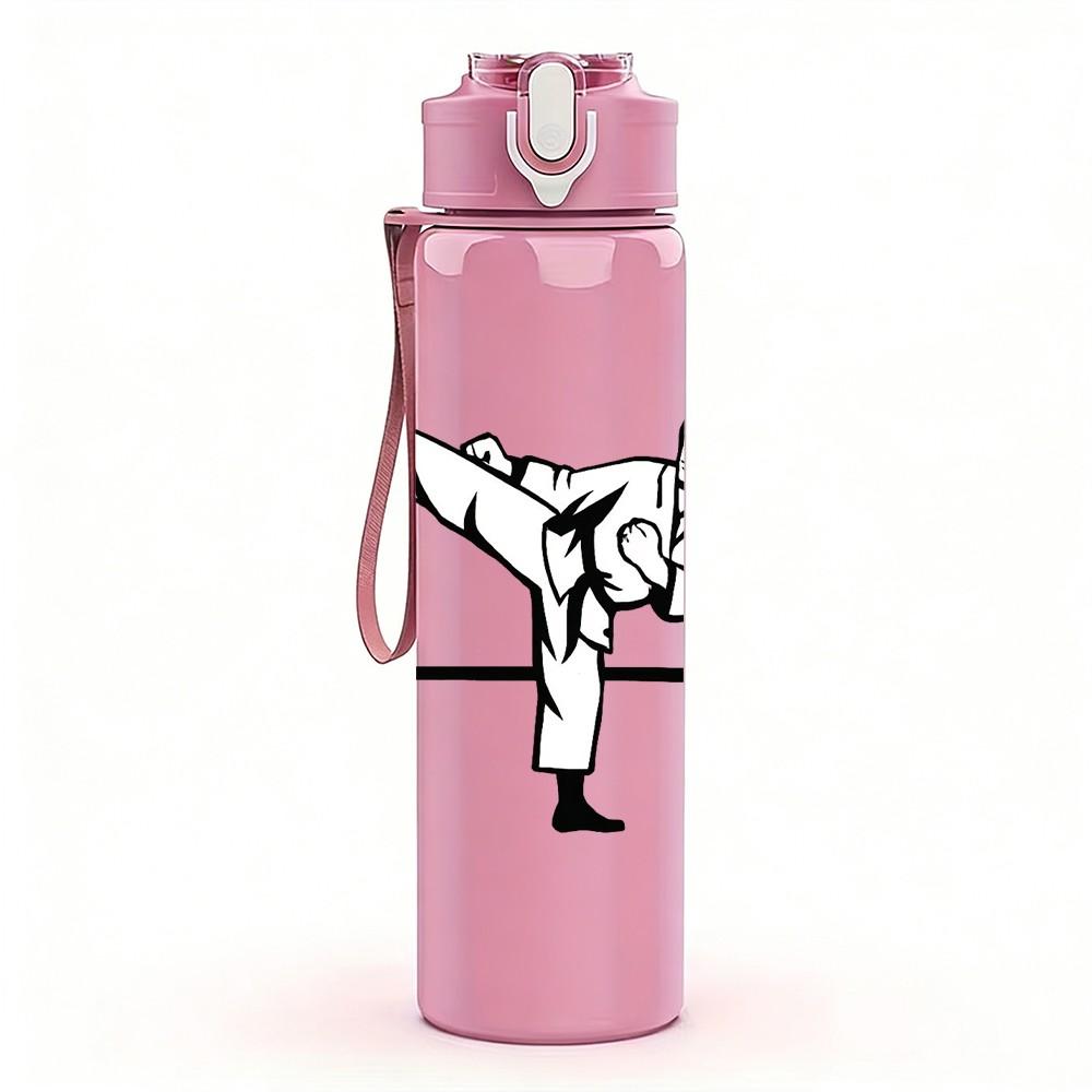 1PC Boxer Fighter Heartbeat Line Print 750ml Color Plastic Sports Water Bottle Leakproof Flip Straw Lid Suitable for Sports Office Home Use