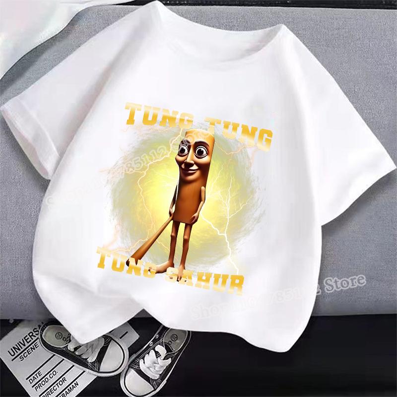 Italské Brainrot Tričko Tung Tungtung Sahur Kreslené Anime Potisk Oblečení Kulatý Výstřih Základní Chlapecké Top Savé Ležérní Košile Dárek