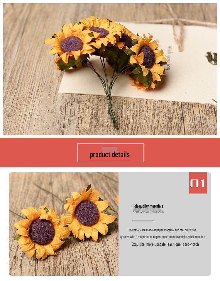 Sunflower Paper Flower DIY Gift Box Decoration for Weddings, Candy Boxes, and Accessories - Small Floral Accents.