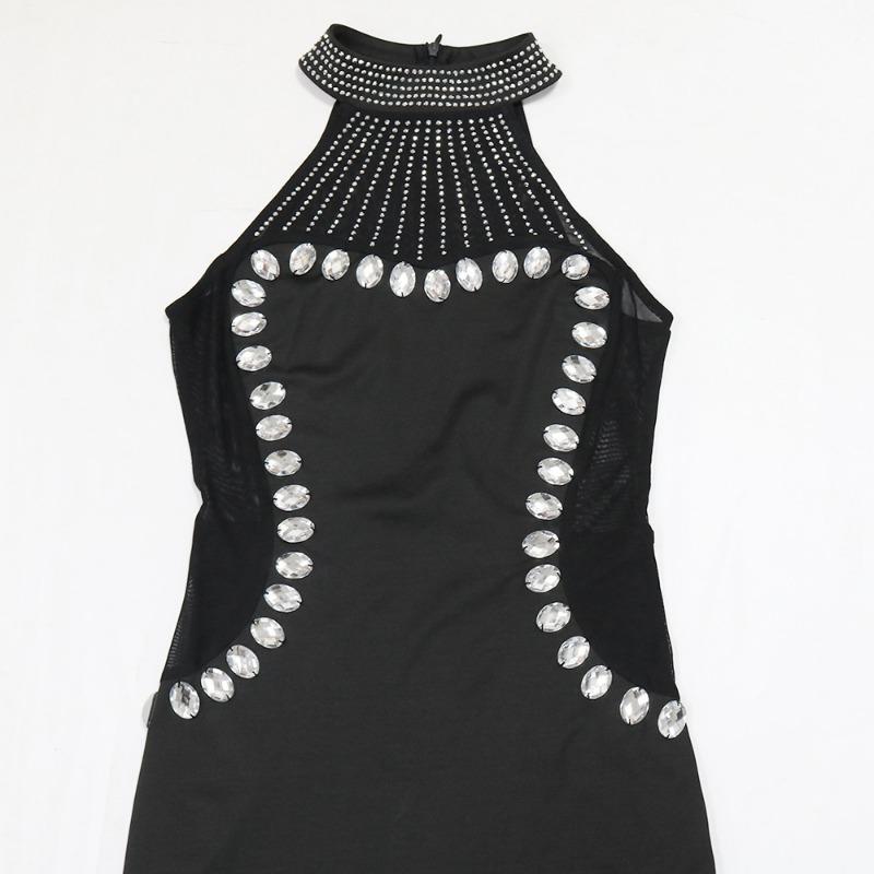 Women's Sexy Sleeveless Slit Dress Diamond Long Dress Evening Gown