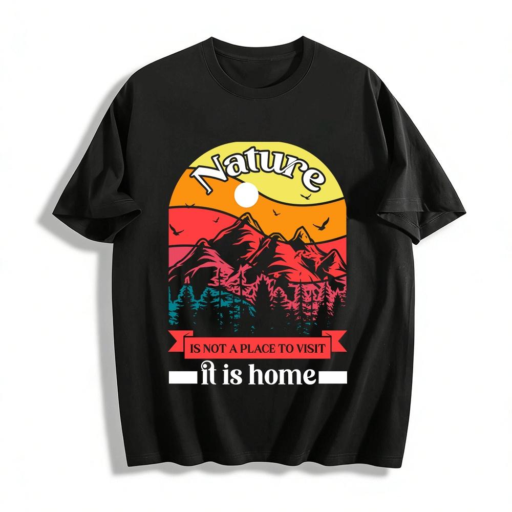 

Vintage Nature Mountain Print Casual Tee Outdoor Enthusiast Top Pure cotton T-shirt XXS