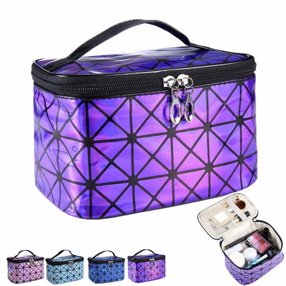 

Lattice Laser PU Leather Korean Storage Bag Women Cosmetic Bag Toiletry Bag Zipper Makeup Bag фиолетовый