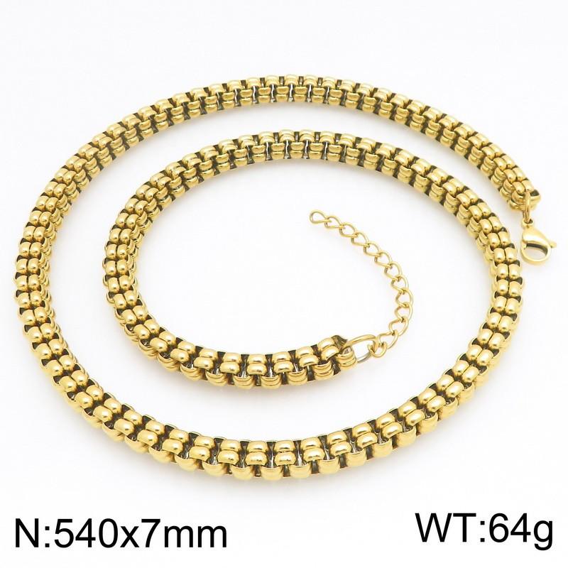 KALEN Gold Color Double Row Stainless Steel Bracelet for Men Hip Hop Cuban Link Necklace Extension Thick Waterproof Jewelry Gift